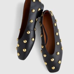 Madewell Mylie Ballet Flat - Black and Gold Studded Women's Loafers